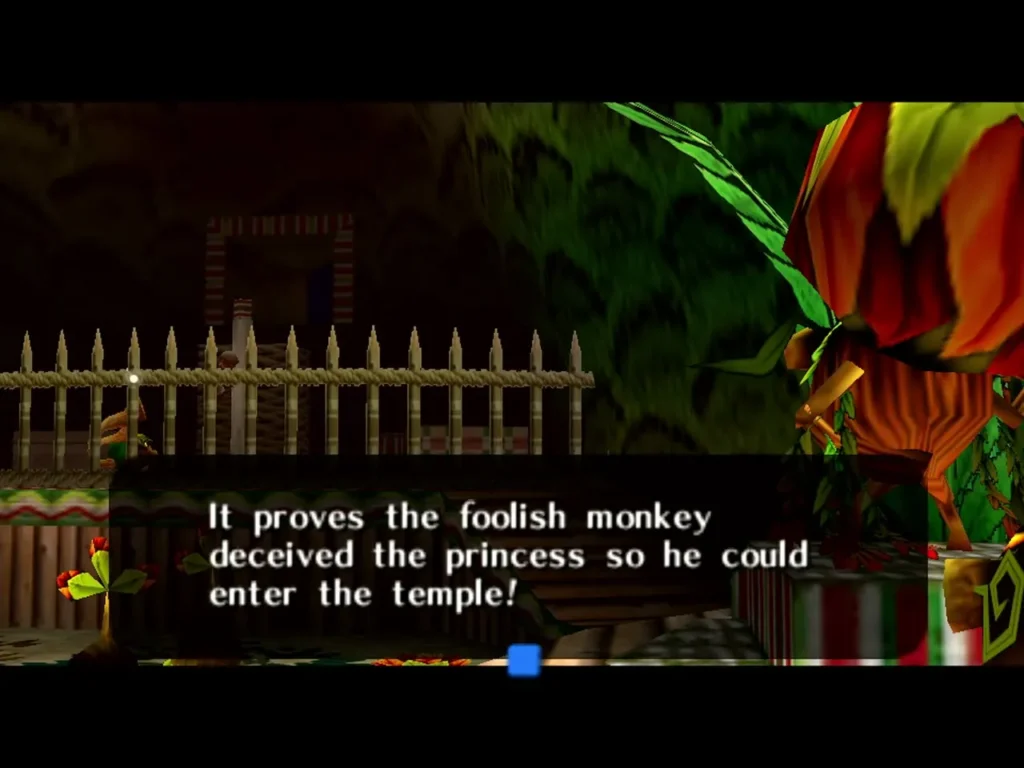 The Deku King saying the monkey deceived the princess to enter the temple