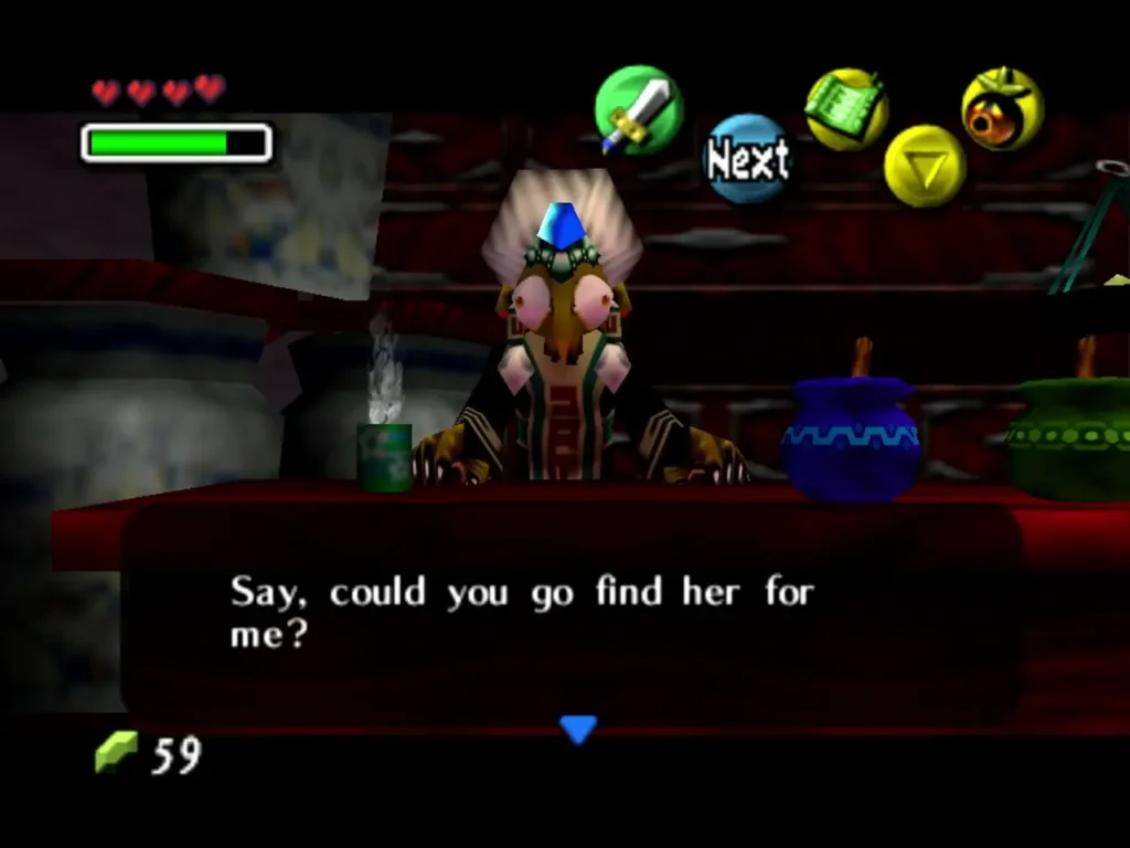 Kotake asking Link to go find her sister Koume