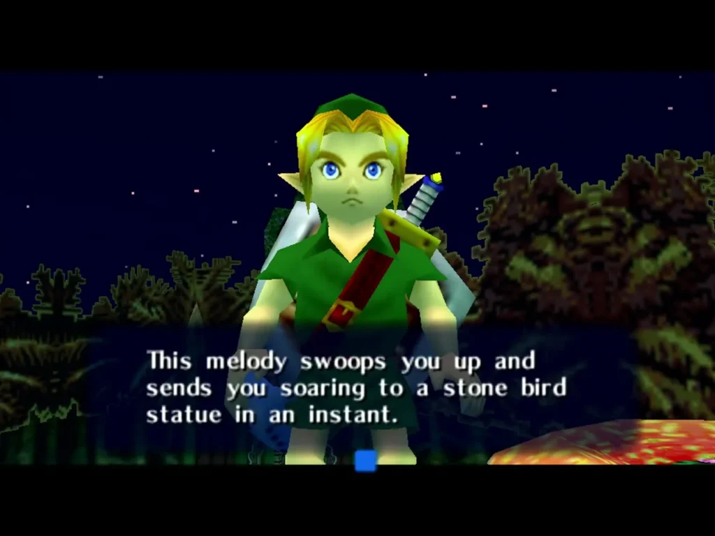 Link explaining the Song of Soaring sends him to a stone bird statue