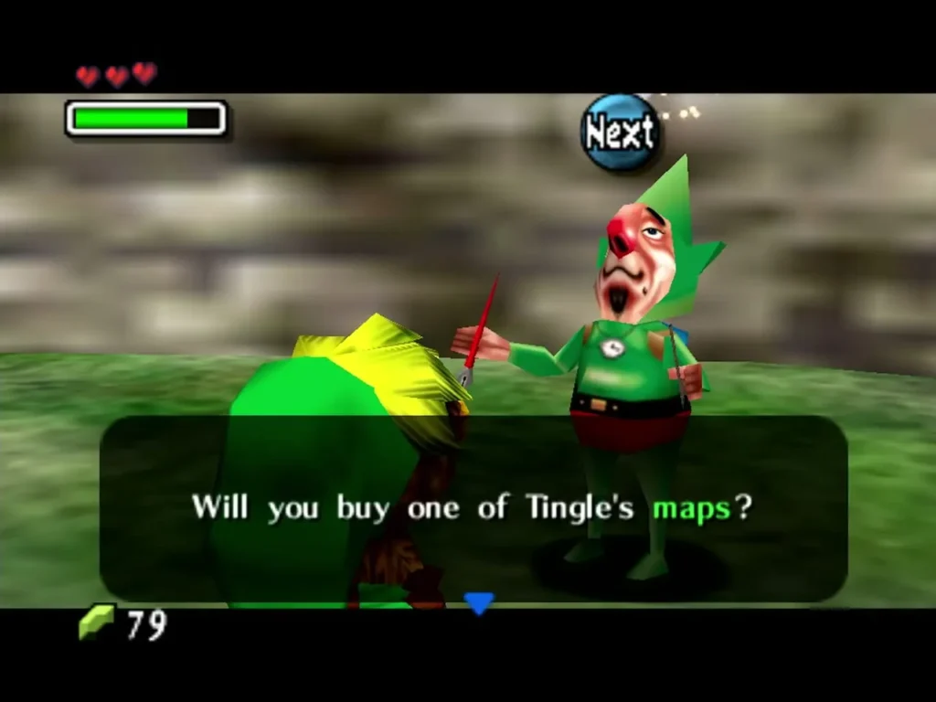 Tingle asking Link whether he will buy one of his maps