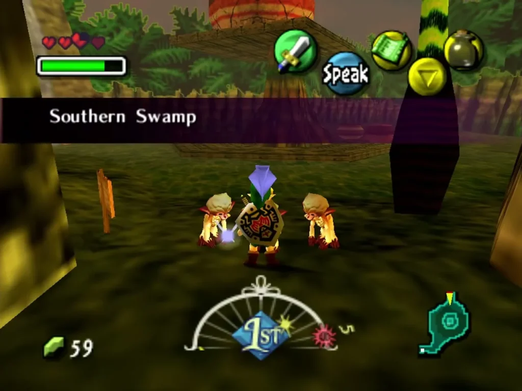 Link standing with two monkeys in the Southern Swamp