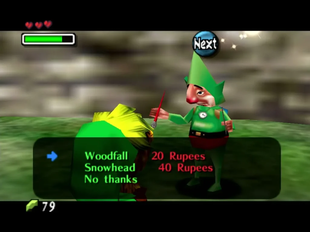 Tingle's map choice box listing the Woodfall map for 20 Rupees