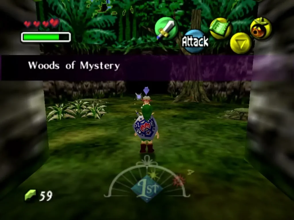 Link entering the Woods of Mystery under its name banner