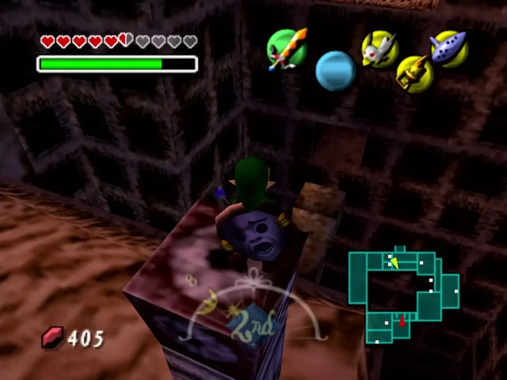 Link stands on a platform with a floor switch in the Stone Tower Link stands on a platform with a floor switch in the Stone Tower
