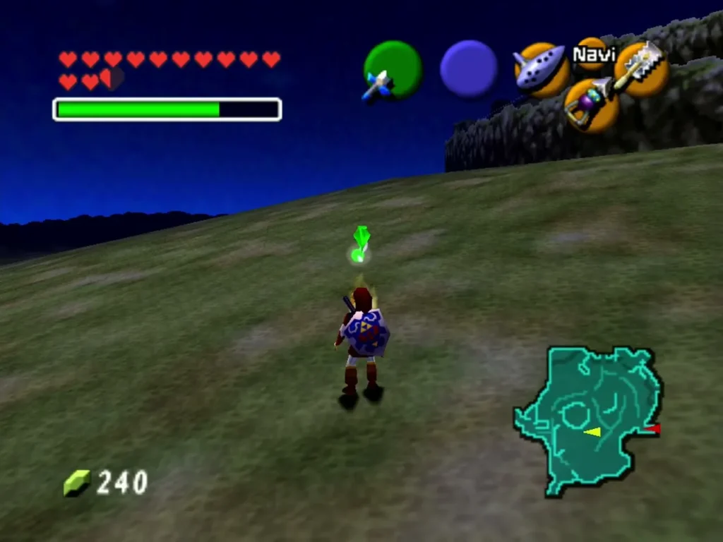 Link on foot with a glowing Big Poe soul floating above his hand