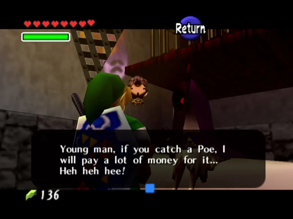 Poe Collector in the Ruined Market Ghost Shop offering a lot of money for Poes