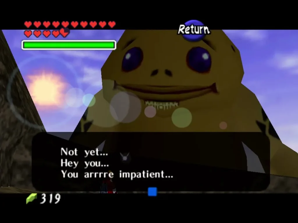 Biggoron telling Link he is impatient while the sword is forged Biggoron telling Link he is impatient while the sword is forged