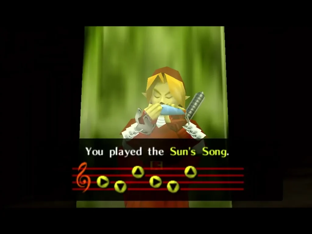 Link playing the Sun's Song on his ocarina to pass the days Link playing the Sun's Song on his ocarina to pass the days