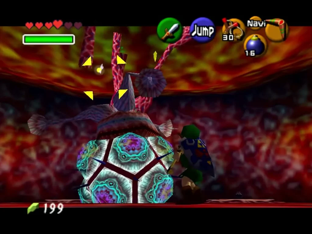 Link facing Barinade's body surrounded by a swarm of jellyfish