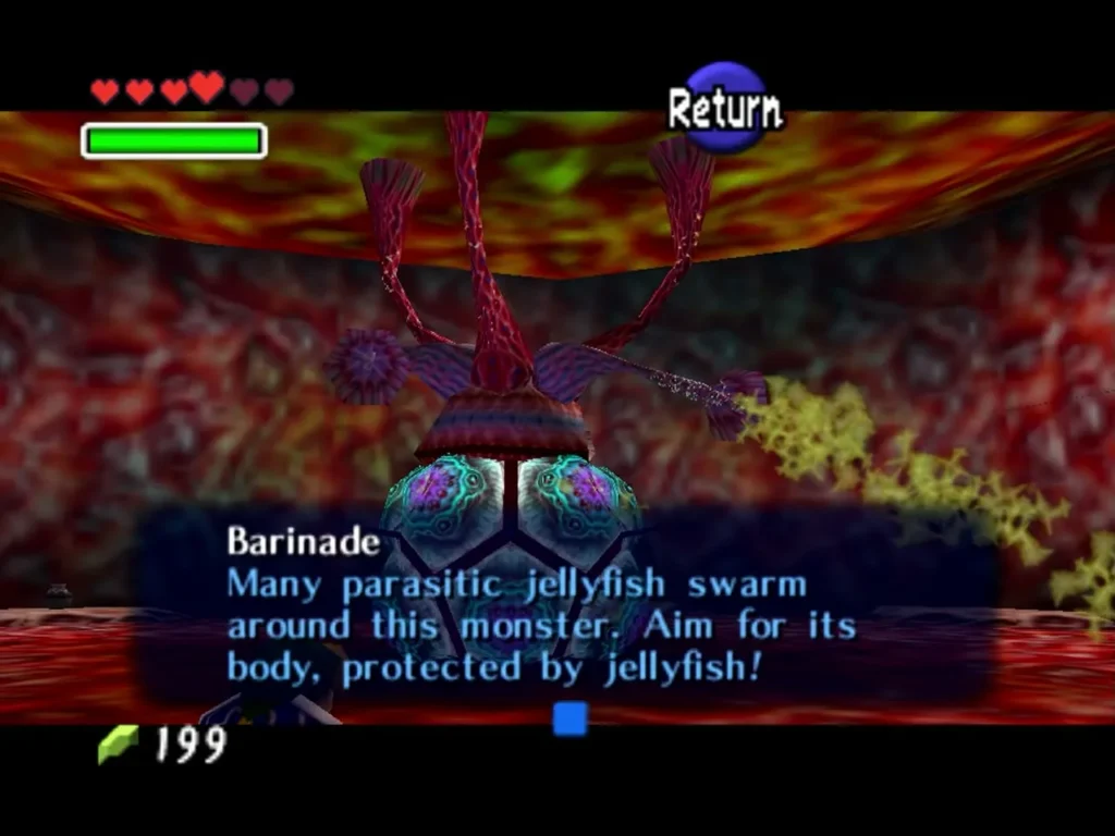 Barinade's Navi hint box warning that jellyfish protect its body