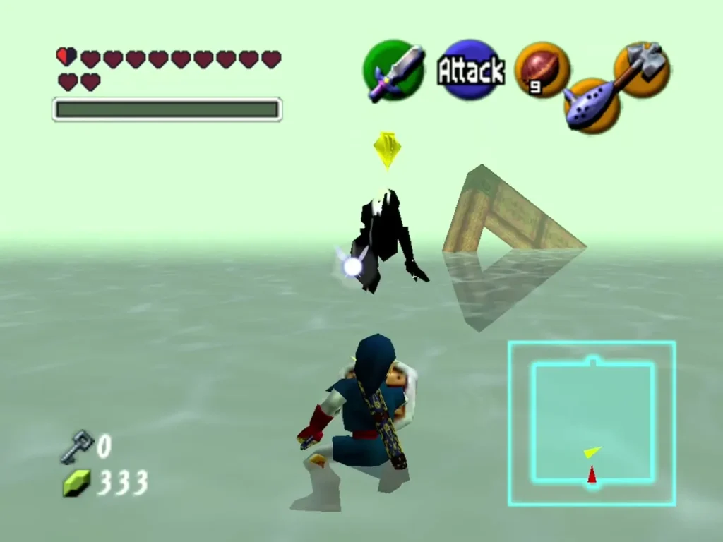 Dark Link falling through the air after a hit in the water arena