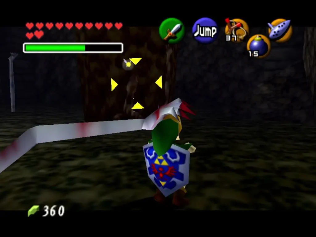 Dead Hand's long pale arm reaching over Link in a dark stone room
