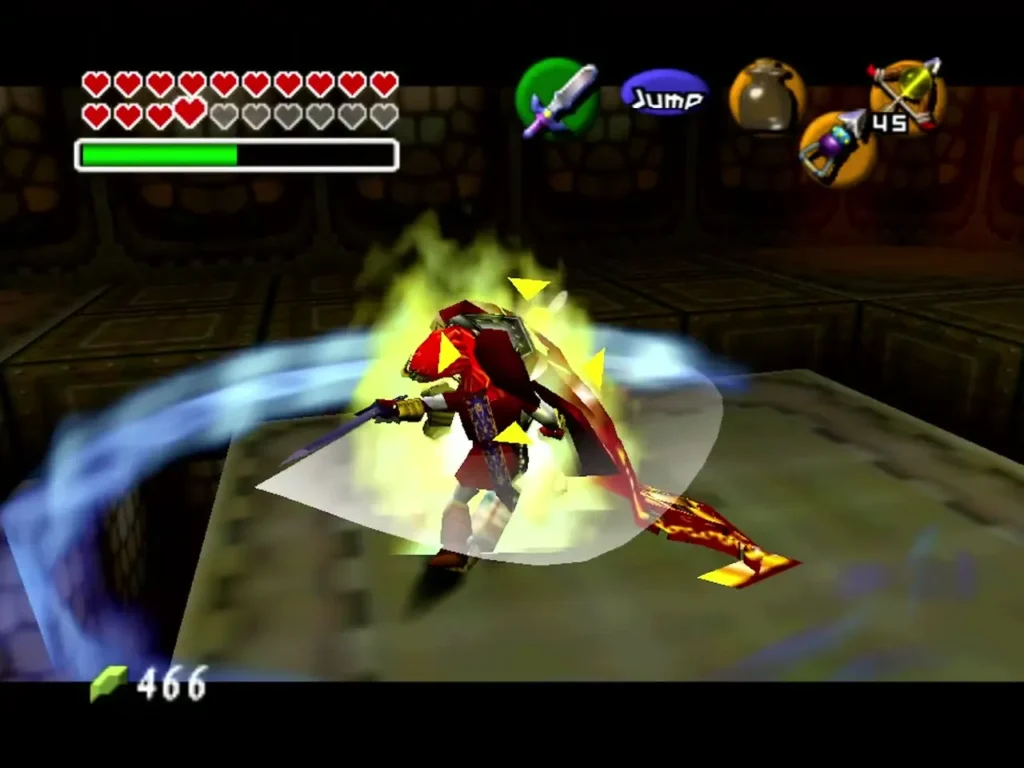Ganondorf knocked back across the tower floor after Link's sword strike