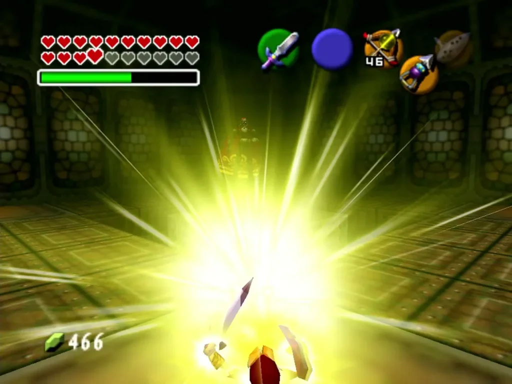 A bright burst of light from a hit on Ganondorf in the tower arena