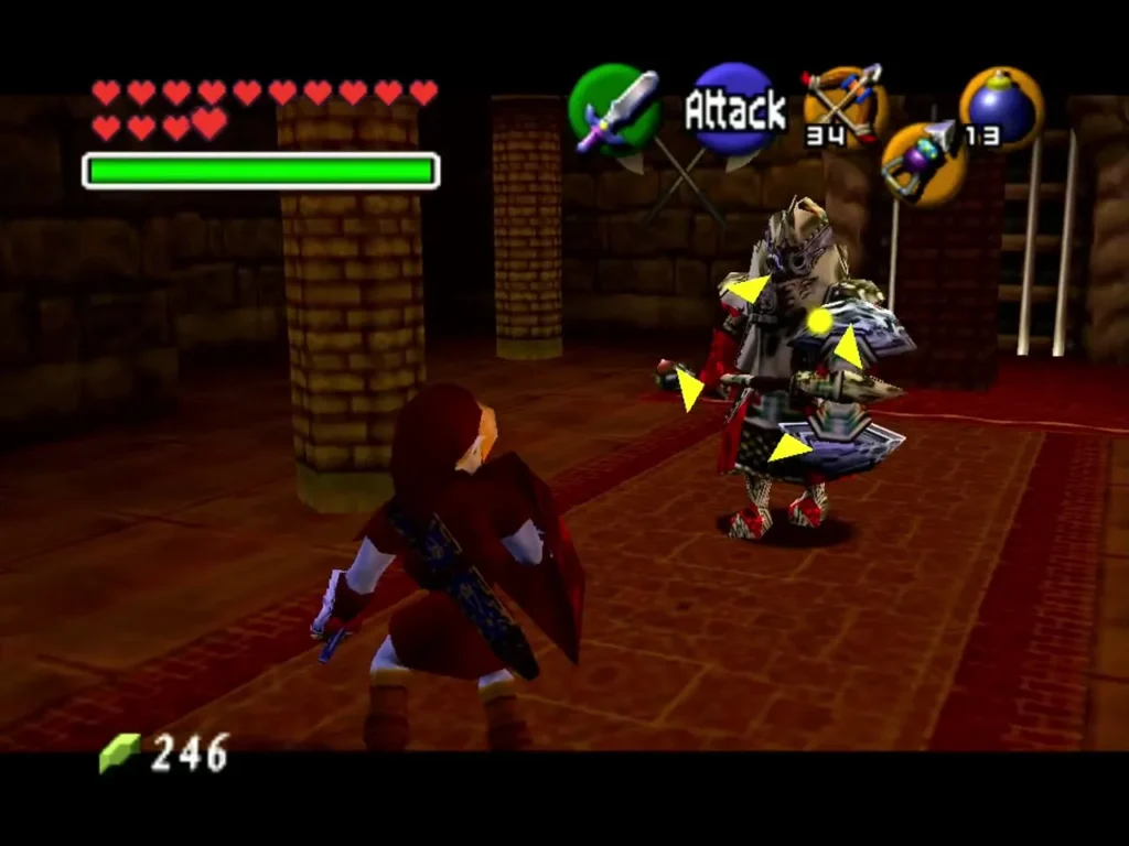 Link fighting an Iron Knuckle in a room with a red carpet