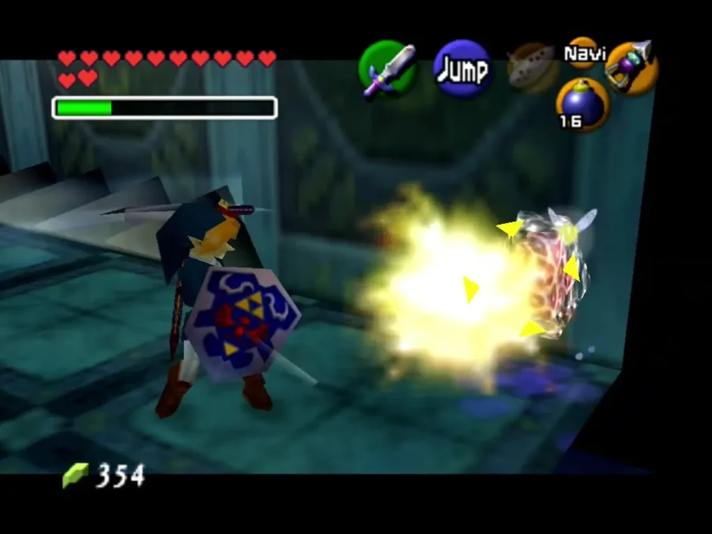 Sword hit bursting in a yellow flash on Morpha in the Water Temple
