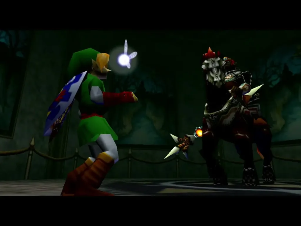 Link facing Phantom Ganon on horseback in the Forest Temple