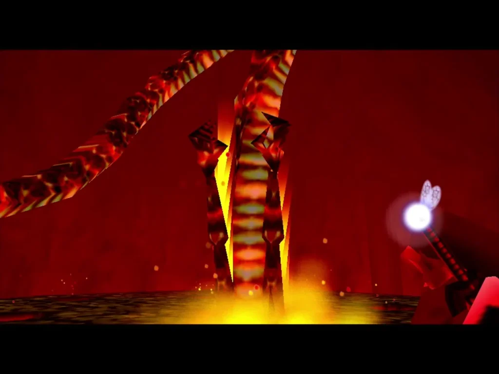 Volvagia's body rising from the lava in the Fire Temple boss room