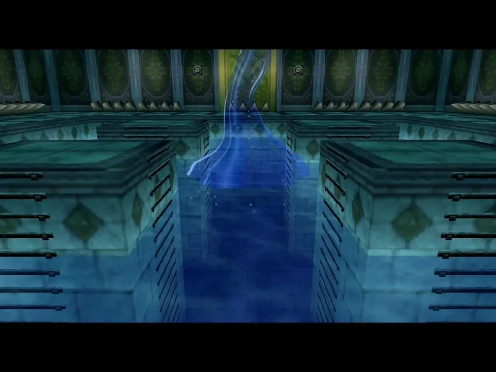Water draining from the Water Temple pool after Morpha is defeated