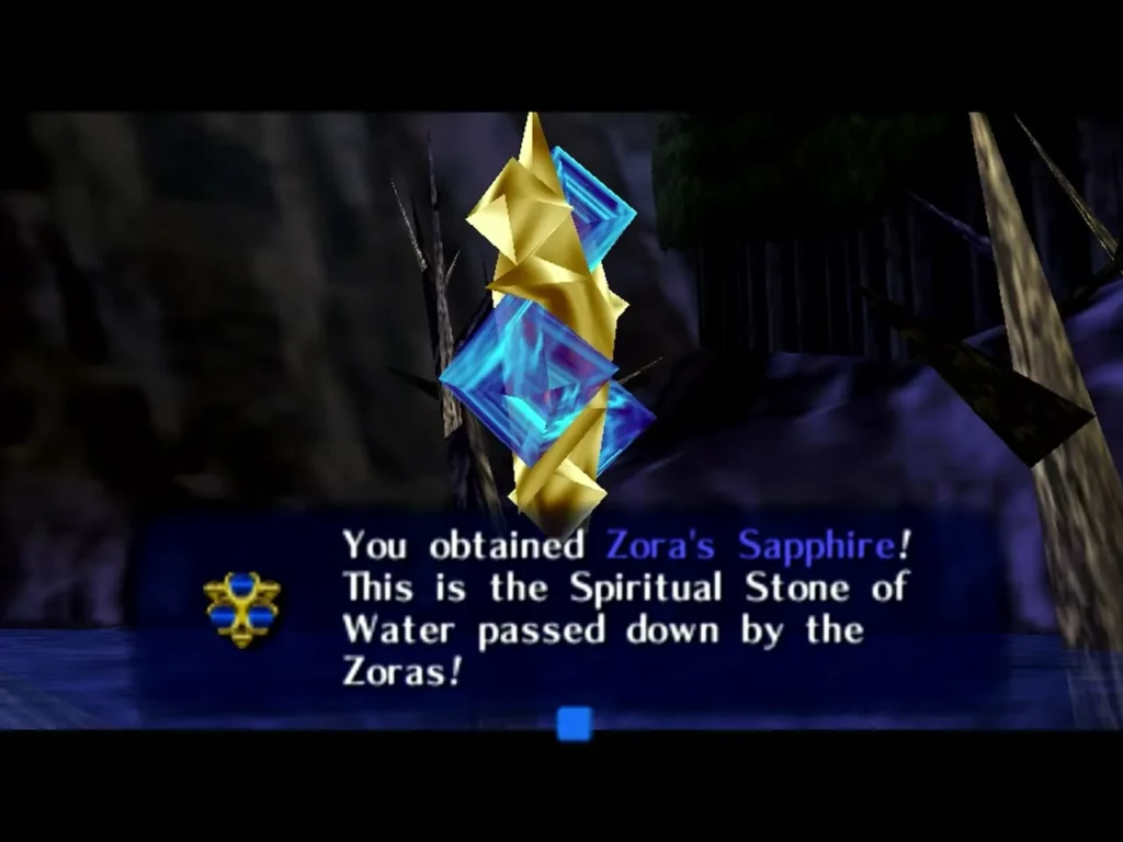 Zora's Sapphire held up with the full You obtained Zora's Sapphire message