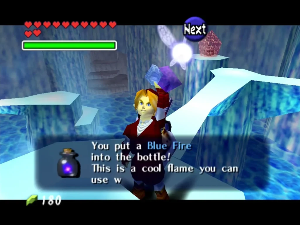 The You put a Blue Fire into the bottle box in the Ice Cavern with Link holding the bottle up The You put a Blue Fire into the bottle box in the Ice Cavern with Link holding the bottle up