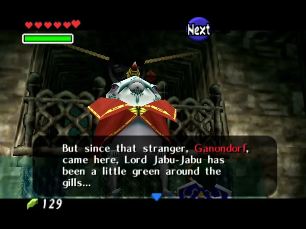 Zora guardian explaining that Ganondorf left Lord Jabu-Jabu green around the gills Zora guardian explaining that Ganondorf left Lord Jabu-Jabu green around the gills