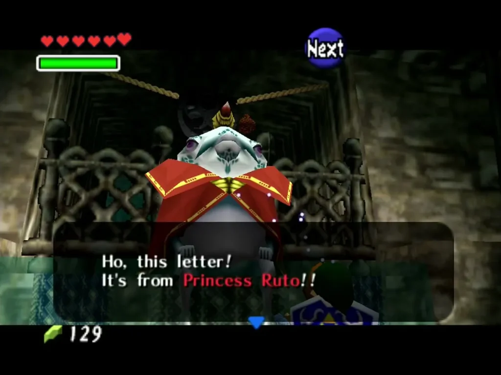 Zora guardian at Lord Jabu-Jabu's shrine reading Ruto's Letter aloud Zora guardian at Lord Jabu-Jabu's shrine reading Ruto's Letter aloud
