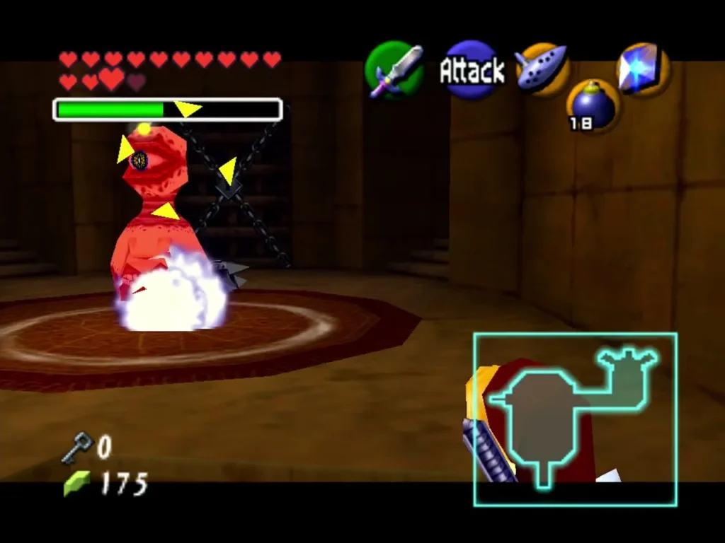 Beamos sentry flashing red and smoking in the Spirit Temple