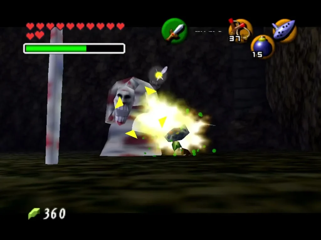 Link's sword striking the head of the Dead Hand in a flash of light
