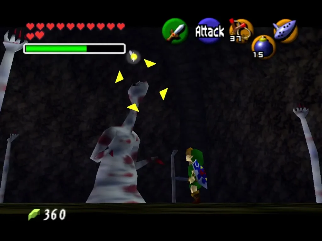 Link battling the Dead Hand, with its head targeted by yellow lock-on marks