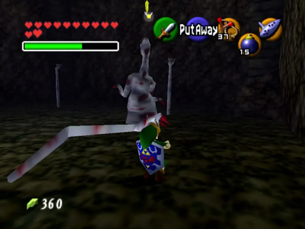 Dead Hand's pale body rising in its dark room as Link enters