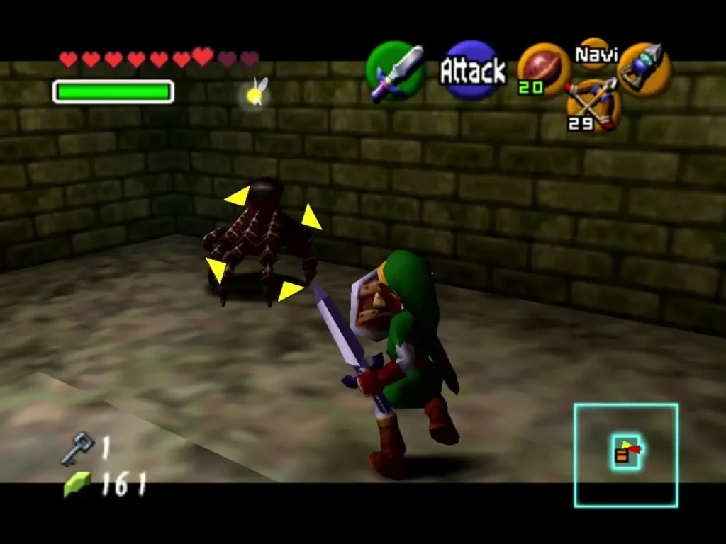 Link with sword and shield facing a dark Floormaster hand on the floor
