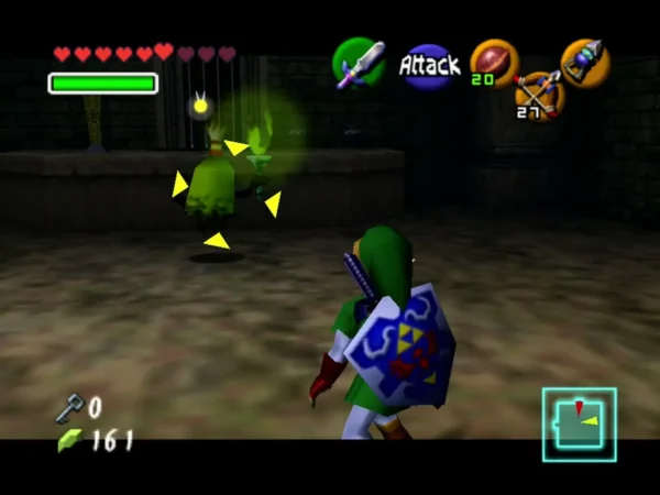 Link facing Amy, a green Poe, as it appears in the Forest Temple Poe room