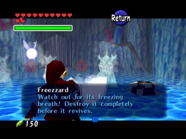 Freezzard name box in the Ice Cavern warning Link about its freezing breath