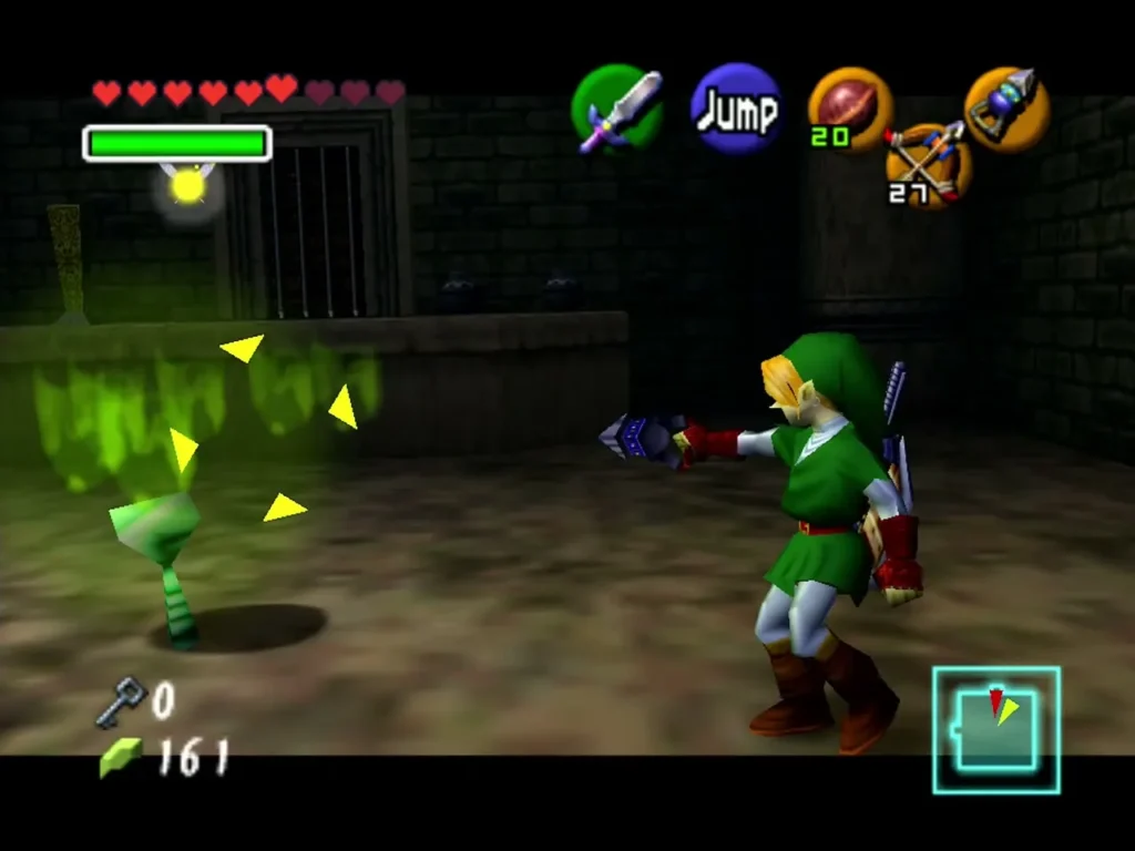Link facing a green-flame Poe in the Forest Temple