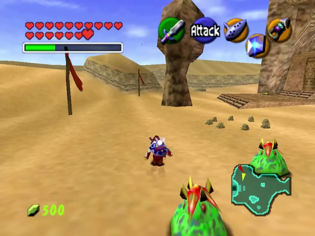 Two Leevers poking out of the sand near adult Link at Desert Colossus