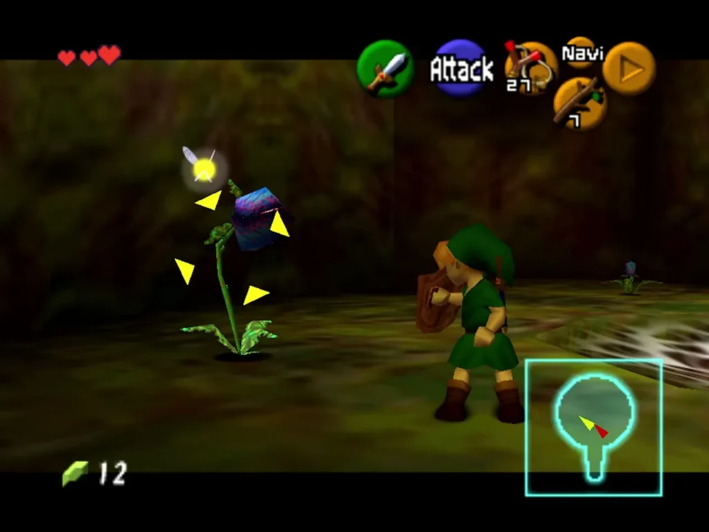 Link attacking a Deku Baba on its stalk in the vine corridor