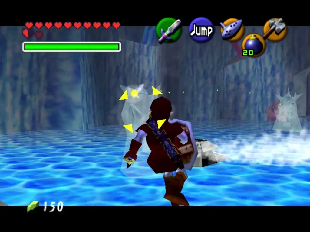 Link attacking a Freezard in the Ice Cavern with his sword