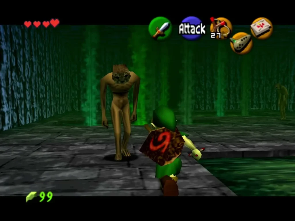Link facing a ReDead on a stone floor