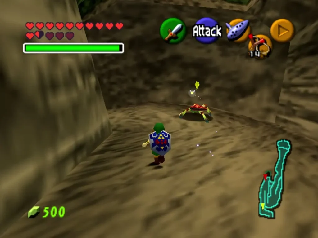 Link running up the Death Mountain Trail with a Red Tektite ahead