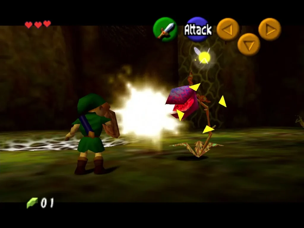 Link slashing a Deku Baba plant in the vine hall