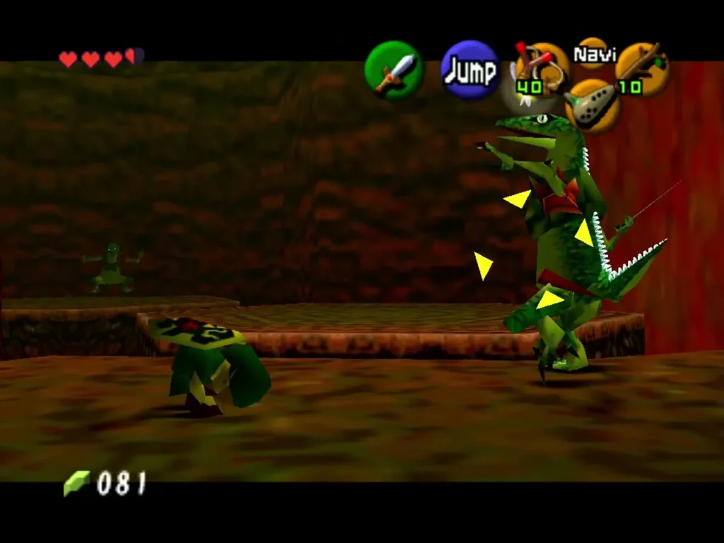 Lizalfos lizard lunging at Link while its partner waits at the left