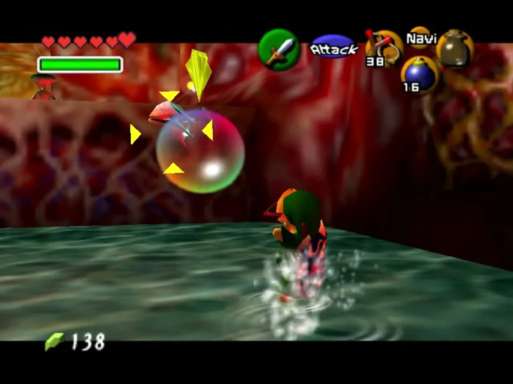 Shabom bubble floating above the water with Link nearby