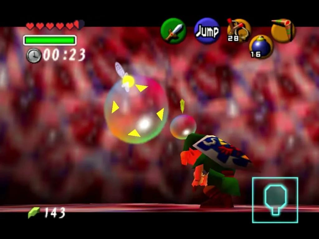 Shabom bubble beside Link in the timed room with the countdown clock running