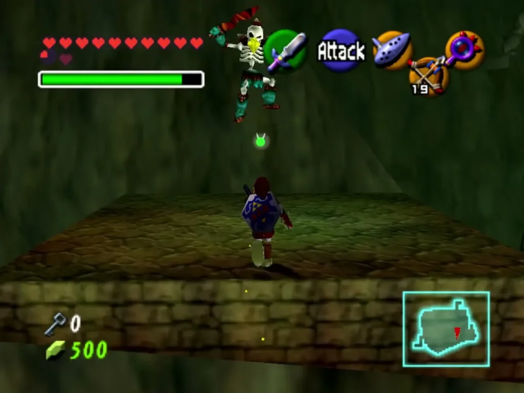 Stalfos leaping through the air toward Link in the Shadow Temple