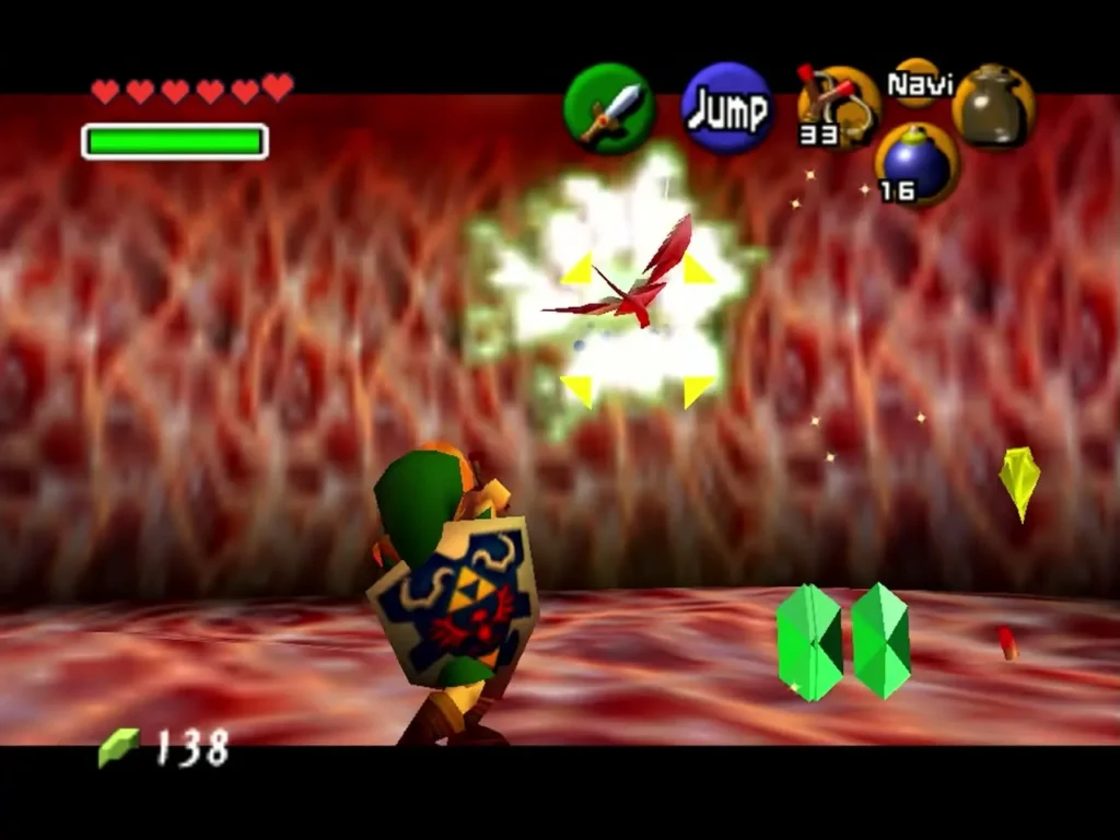 Link attacking a flying Stinger inside a bright burst