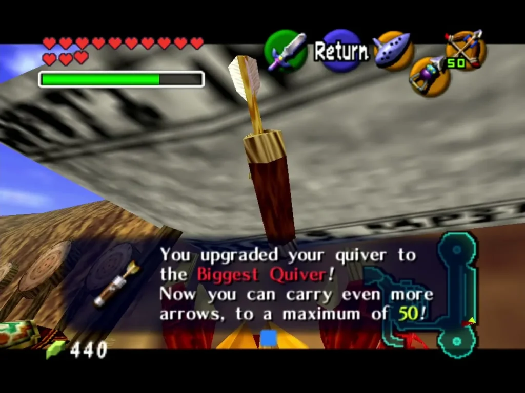 Link holding up the Biggest Quiver with the full item box, maximum of 50 arrows Link holding up the Biggest Quiver with the full item box, maximum of 50 arrows