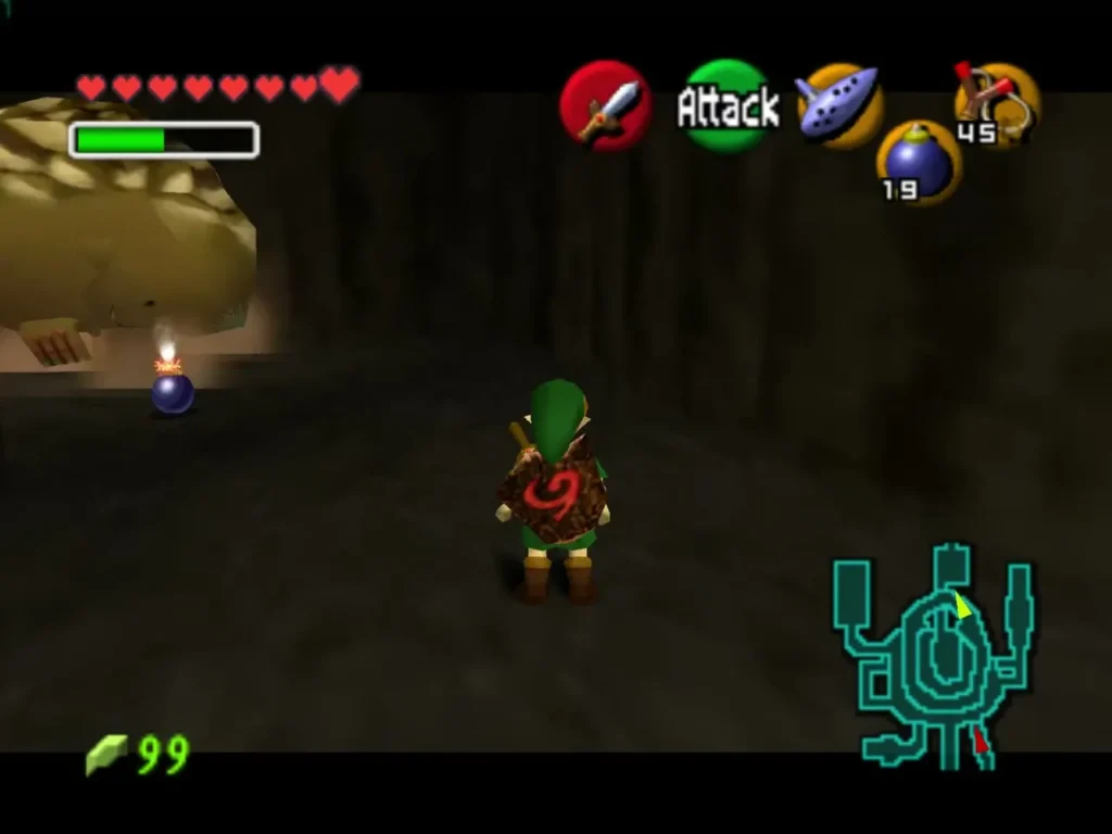 A bomb lit in the tunnel just ahead of the rolling Goron as Link waits at the start A bomb lit in the tunnel just ahead of the rolling Goron as Link waits at the start