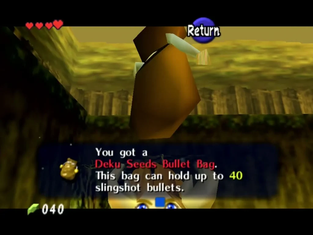 Link receiving the Deku Seeds Bullet Bag, which holds up to 40 bullets Link receiving the Deku Seeds Bullet Bag, which holds up to 40 bullets