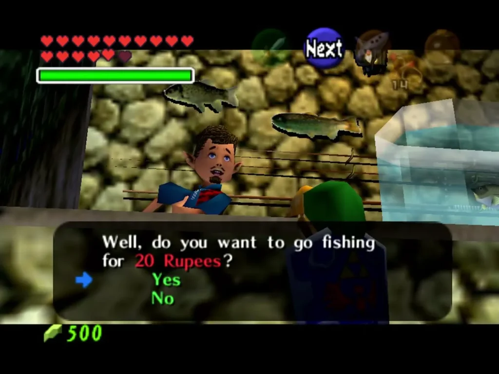 Fishing Pond owner asks if Link wants to go fishing for 20 Rupees Fishing Pond owner asks if Link wants to go fishing for 20 Rupees